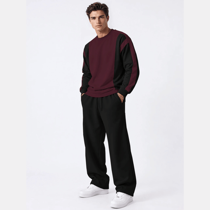 Tracksuit Men Round Neck Colorblocked Sweatshirt Plain Baggy Trackpants