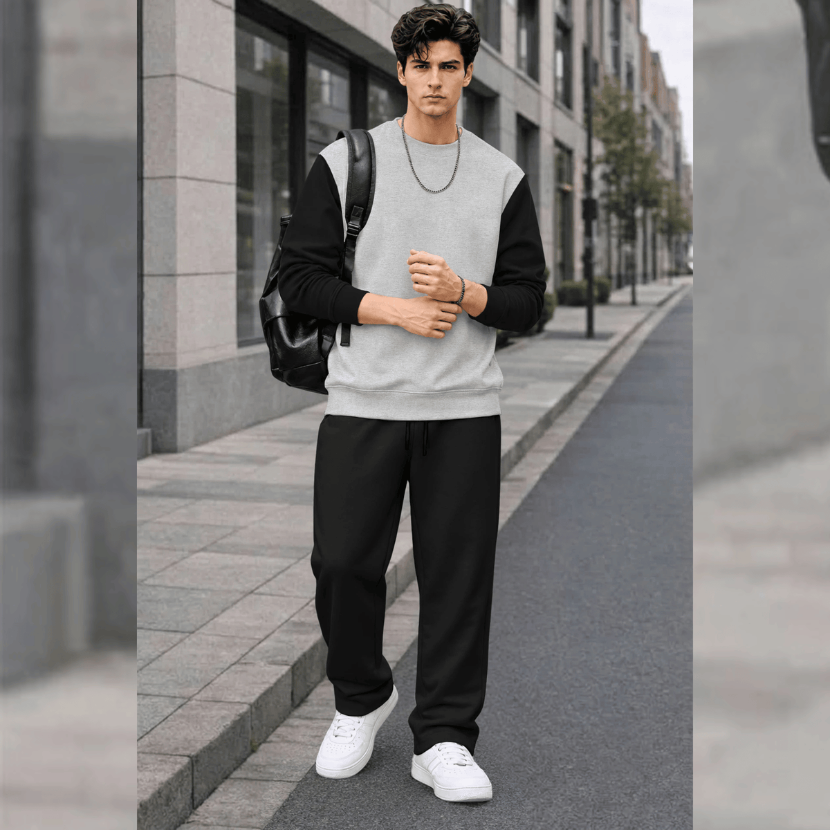 Mens Round Neck Dual Color Sweatshirt  Winter Tracksuits