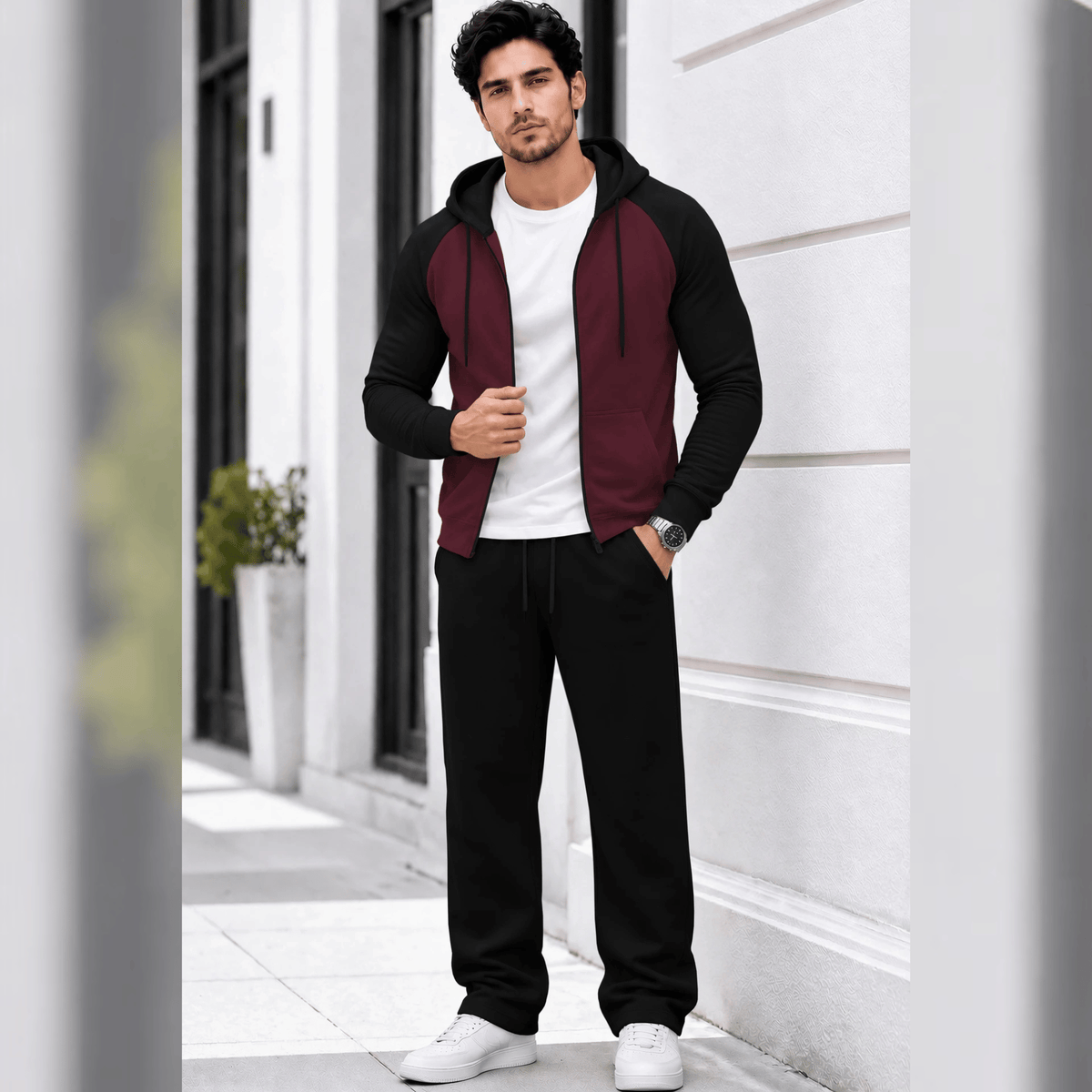Mens Hooded Neck Dual Color Jacket Winter Tracksuits