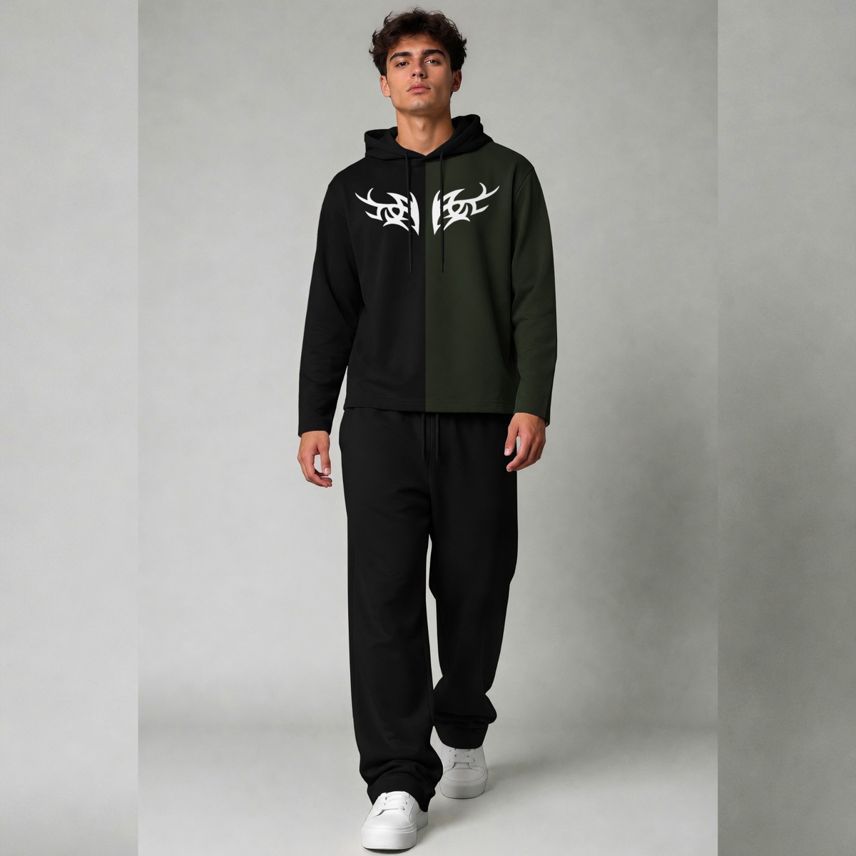 Outfit Set Plain Dual hooded Tshirt - Plain Loose Fit Trackpants