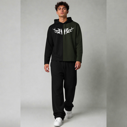 Outfit Set Plain Dual hooded Tshirt - Plain Loose Fit Trackpants