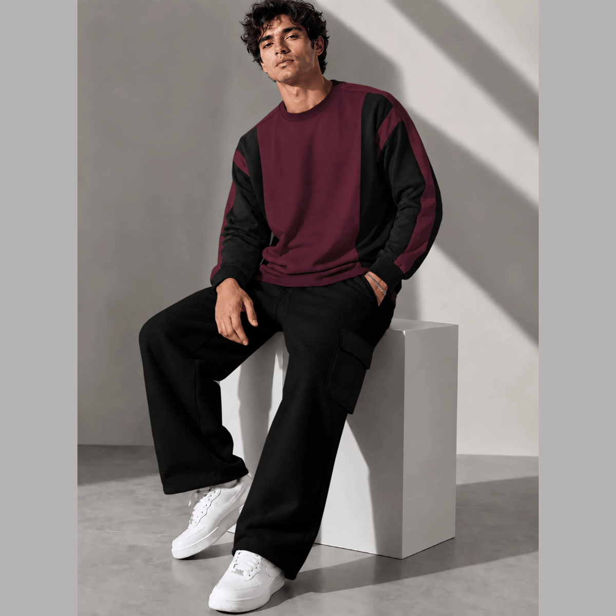 Tracksuit Round Neck Sweatshirts And Plain Cargo Trackpants