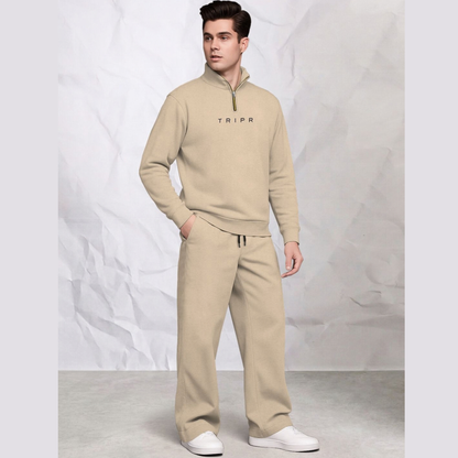 Tracksuit Men High Neck Sweatshirt & Matching Plain Loose Fit Trackpants