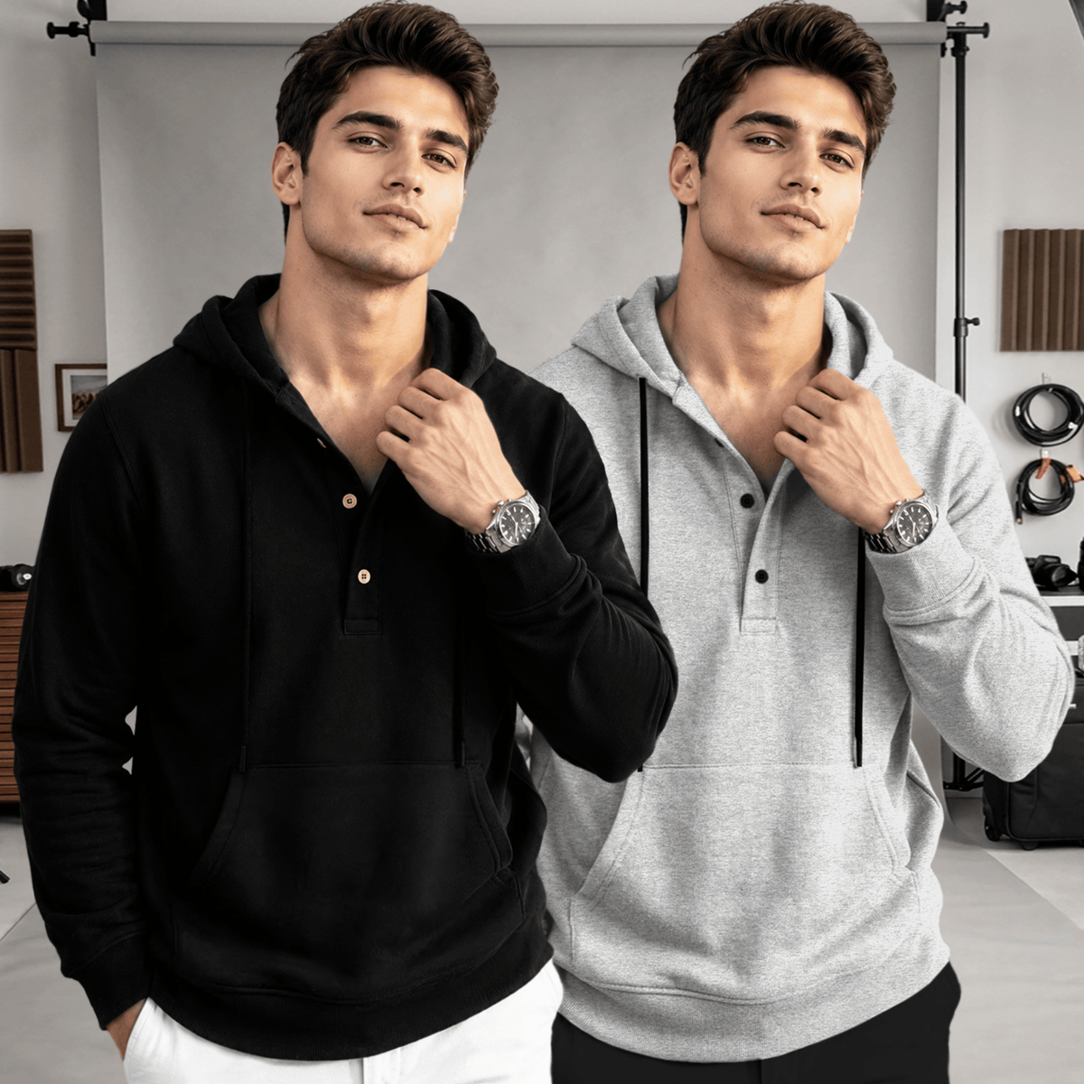 (Pack Of 2) Hooded Neck Plain Winter Sweatshirts