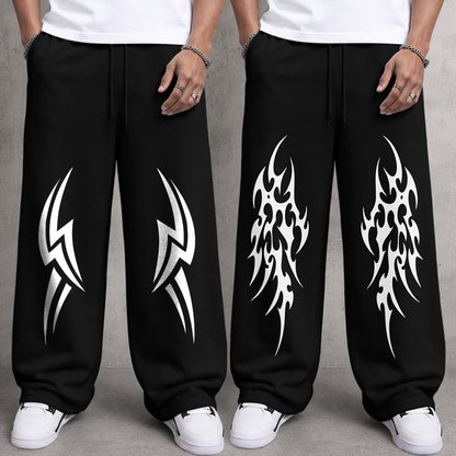 (Pack of 2) Mens Printed and Solid Baggy Fit Track Pants Combo