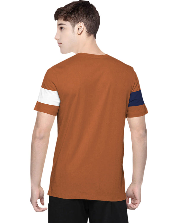 Kids Brown-White Half Sleeve Round Neck T-shirt