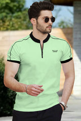 Men Solid Mandarin Collar Cotton Blend Multicolor T-Shirt