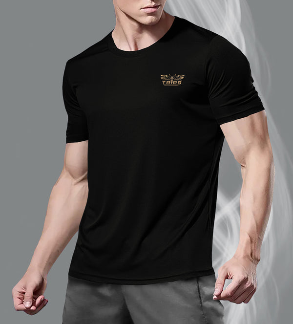 Men Solid Round Neck Polyester Black T-Shirt