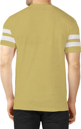 Men Striped Round Neck Cotton Blend Beige T-Shirt