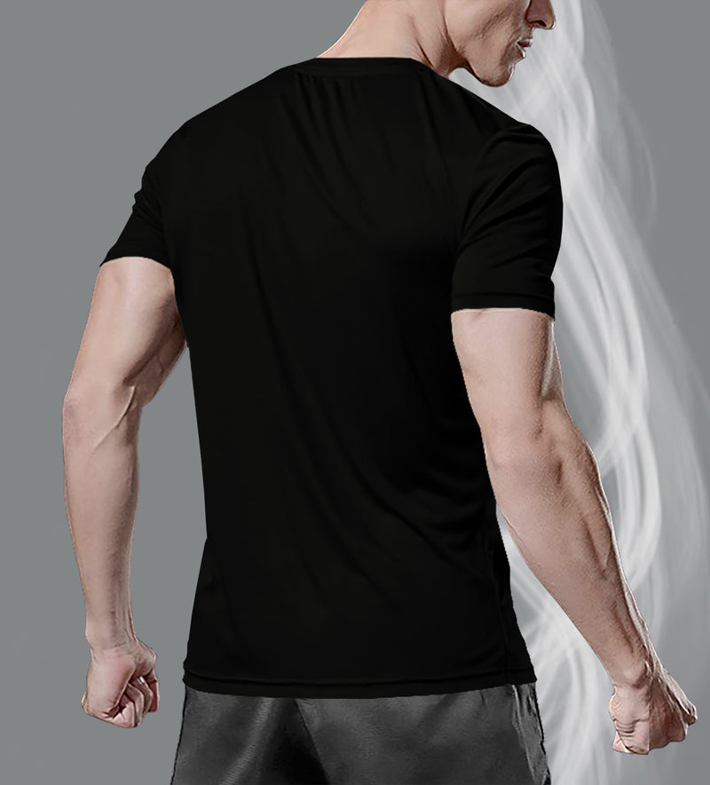 Men Solid Round Neck Polyester Black T-Shirt