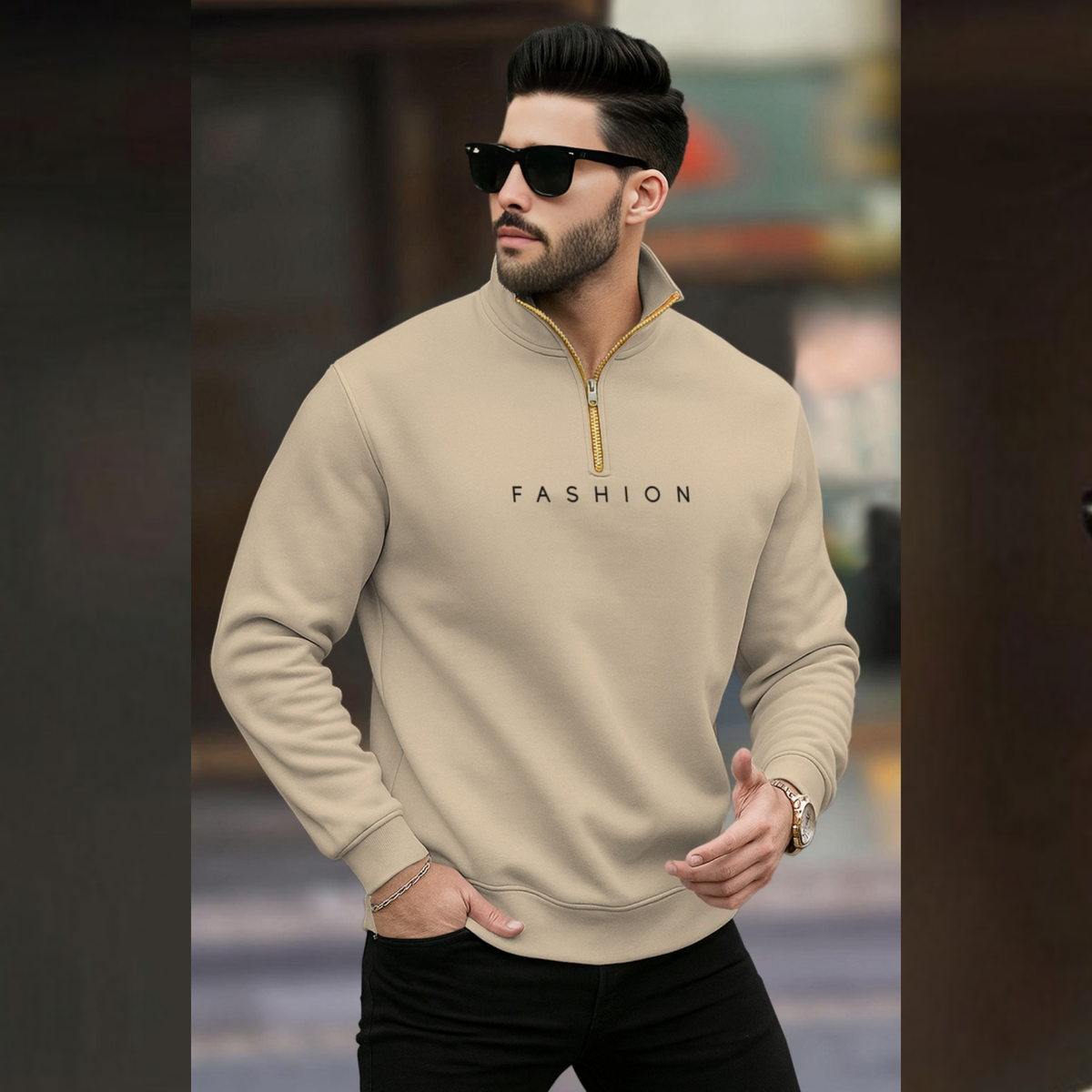 Men Quarter Zip High Neck 'FASHION' Printed Winter Sweatshirts