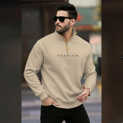Men Quarter Zip High Neck 'FASHION' Printed Winter Sweatshirts