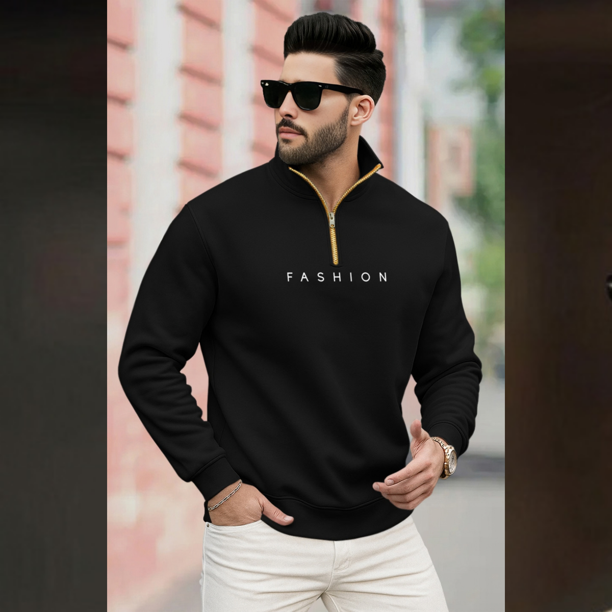 Men Quarter Zip High Neck 'FASHION' Printed Winter Sweatshirts