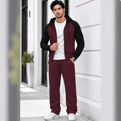 Mens Hooded Neck Dual Color Jacket Winter Tracksuits