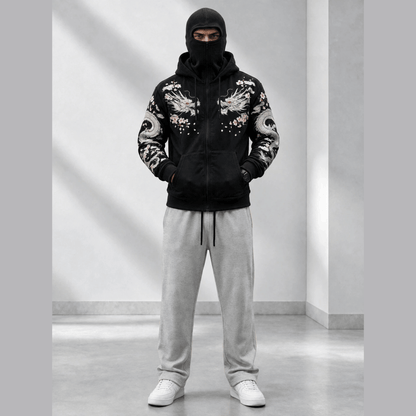 Tracksuit Hooded Mask Printed Jackets And Plain Baggy Trackpants
