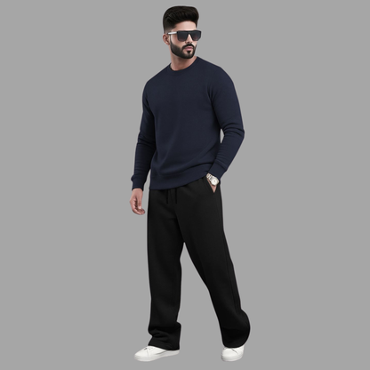 Tracksuit Men Round Neck Plain Sweatshirt & Loose Fit Plain Trackpants