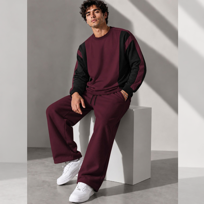 Tracksuit Men Round Neck Colorblocked Sweatshirt Plain Baggy Trackpants