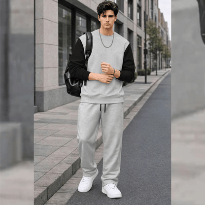 Mens Round Neck Dual Color Sweatshirt  Winter Tracksuits