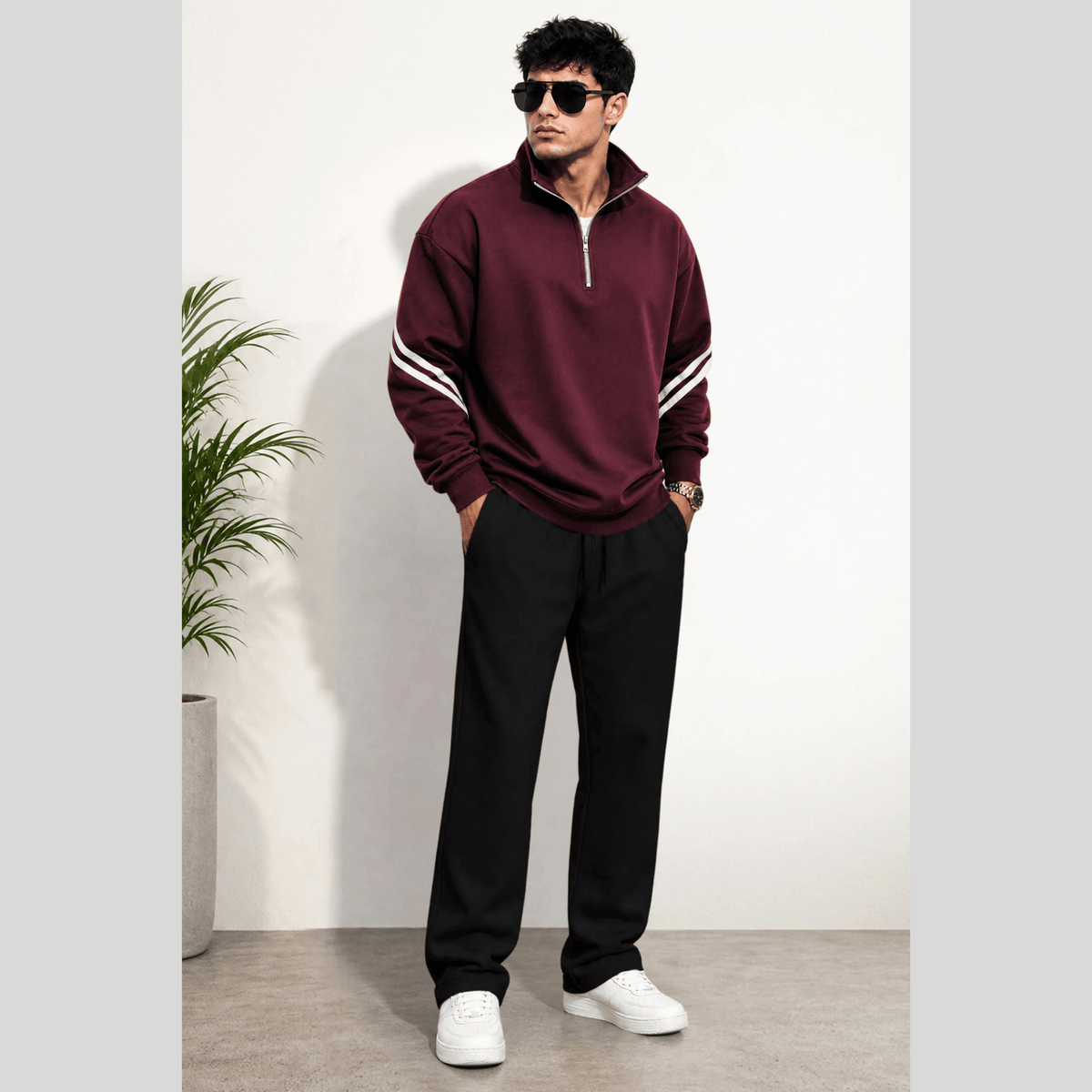 Tracksuit High Neck Sweatshirts And Plain Baggy Trackpants