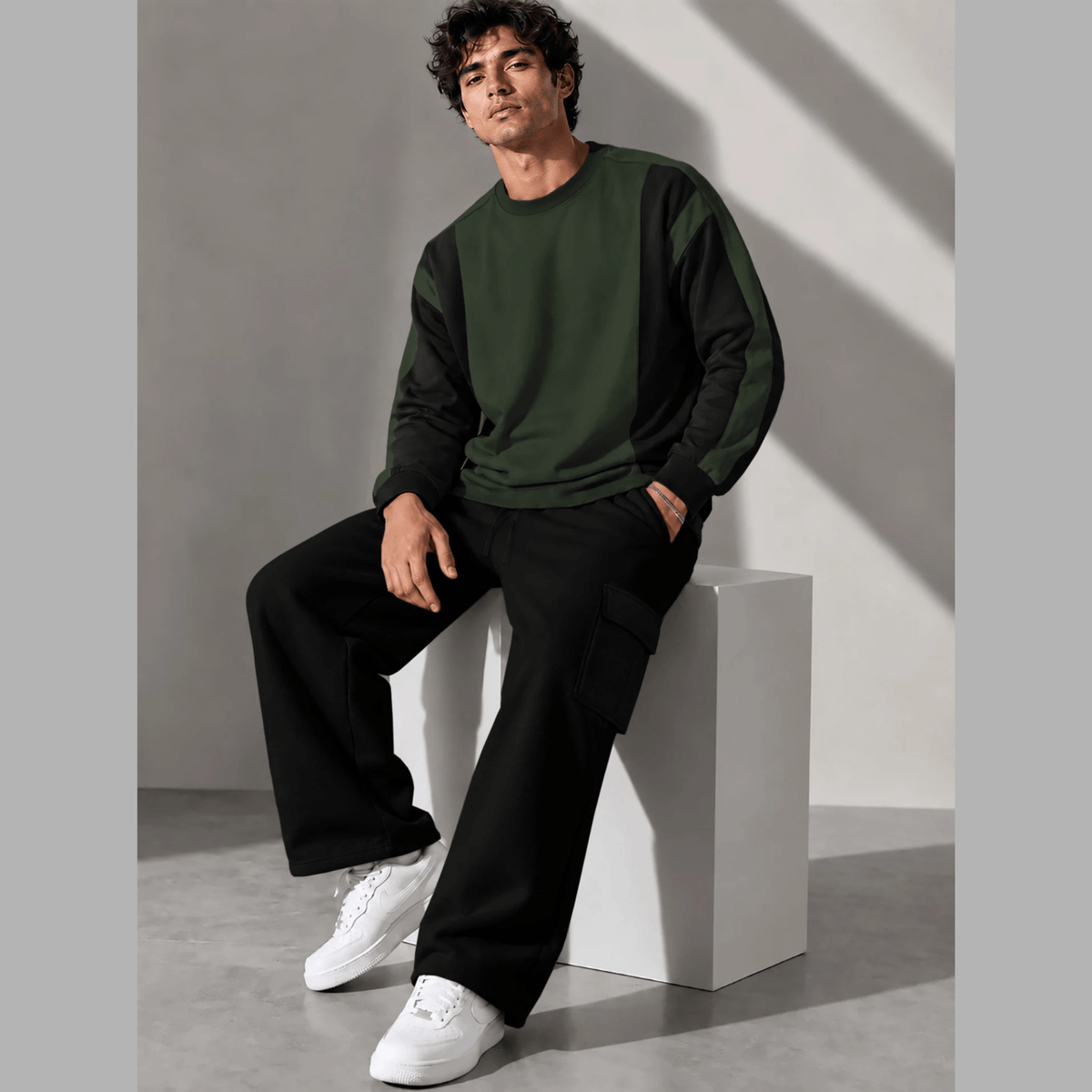 Tracksuit Round Neck Sweatshirts And Plain Cargo Trackpants