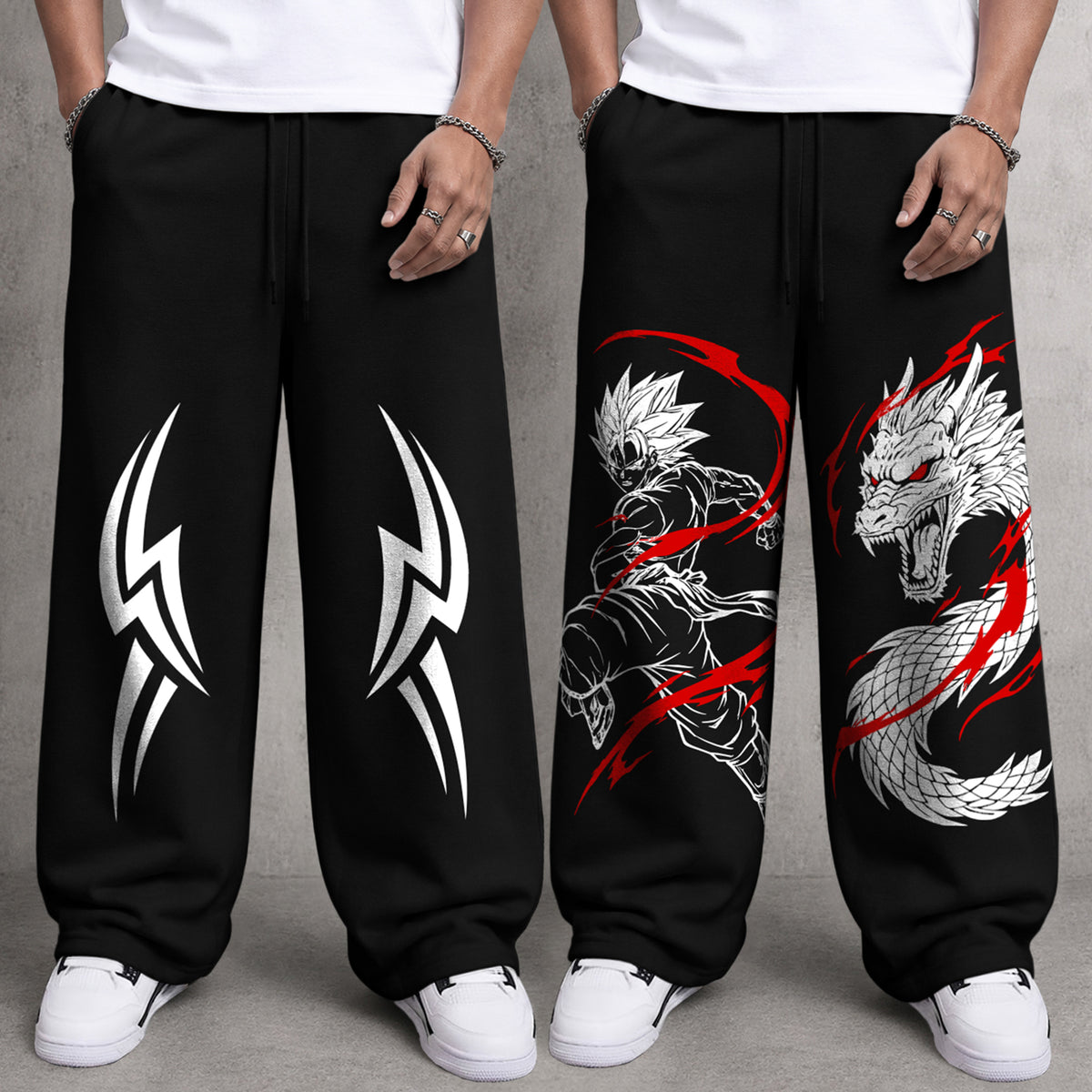 (Pack of 2) Mens Printed and Solid Baggy Fit Track Pants Combo