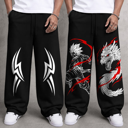 (Pack of 2) Mens Printed and Solid Baggy Fit Track Pants Combo