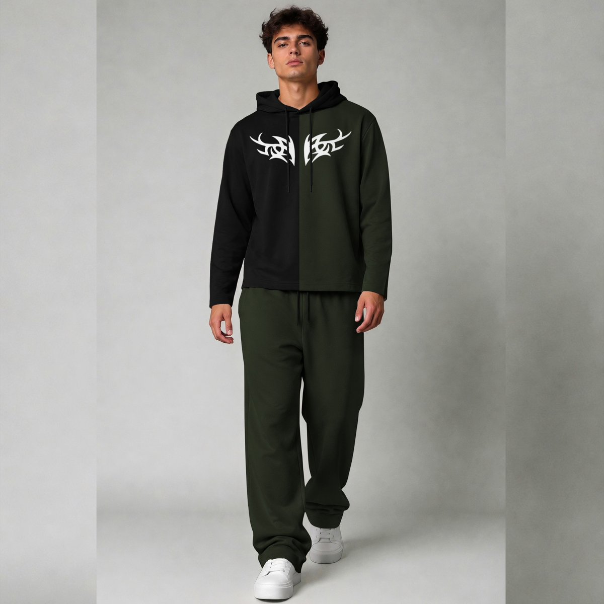 Outfit Set Plain Dual hooded Tshirt - Plain Loose Fit Trackpants