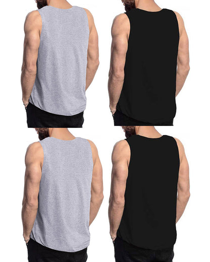 (Pack Of 4) Mens Printed Vest / Grey & Black