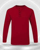 Solid Men Henley Red Full Sleeve  T-Shirt