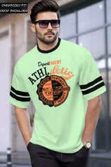 Men Printed, Typography Round Neck Cotton Blend Green T-Shirt