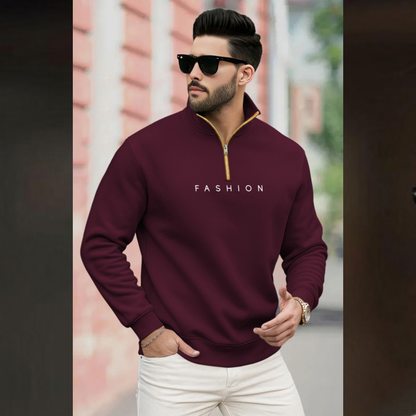 Men Quarter Zip High Neck 'FASHION' Printed Winter Sweatshirts