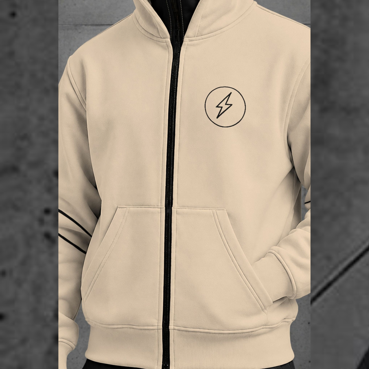 Mens Beige Double Mask Zip-Up Winter Jacket