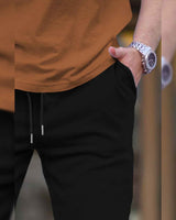 Men Plain Ankle Fit Cuffed Jogger / Black