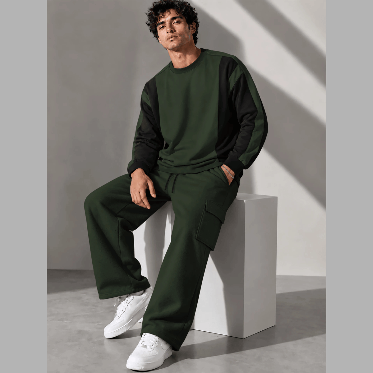 Tracksuit Round Neck Sweatshirts And Plain Cargo Trackpants