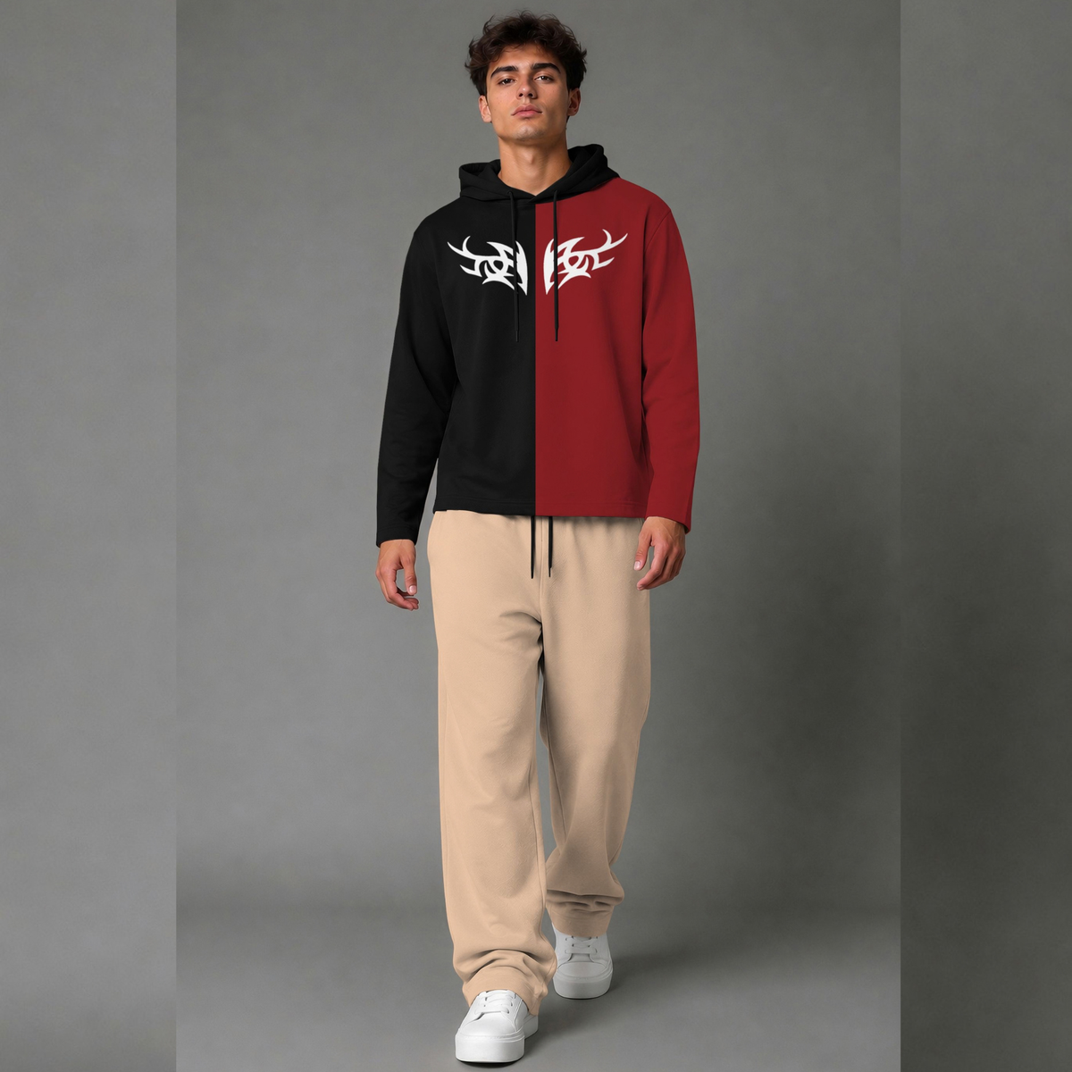 Outfit Set Plain Dual hooded Tshirt - Plain Loose Fit Trackpants