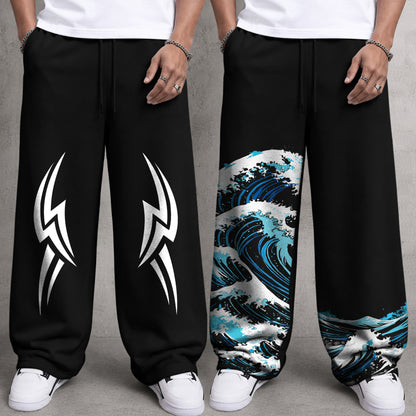 (Pack of 2) Mens Printed and Solid Baggy Fit Track Pants Combo