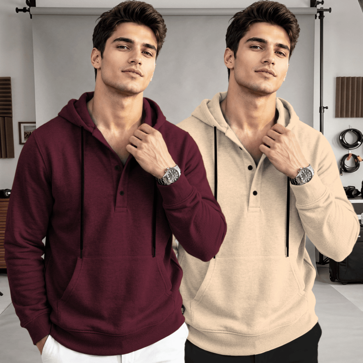 (Pack Of 2) Hooded Neck Plain Winter Sweatshirts