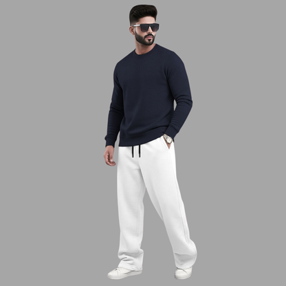 Tracksuit Men Round Neck Plain Sweatshirt & Loose Fit Plain Trackpants