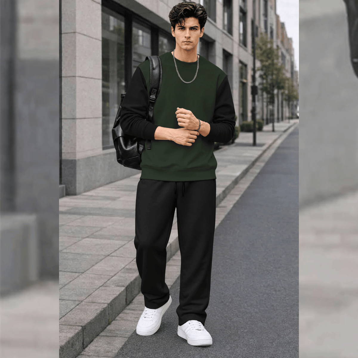 Mens Round Neck Dual Color Sweatshirt  Winter Tracksuits