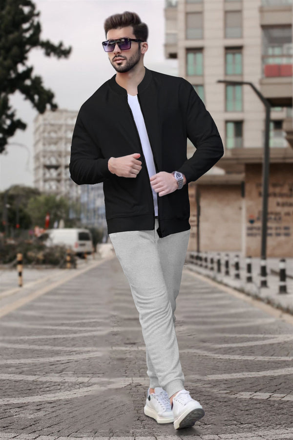 Tracksuit For Men Black Plain Jacket / Grey Plain Trackpant