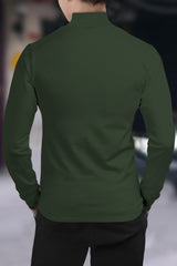 Kid Boy Full Sleeve Zipper High Neck T-shirt / Olive Green