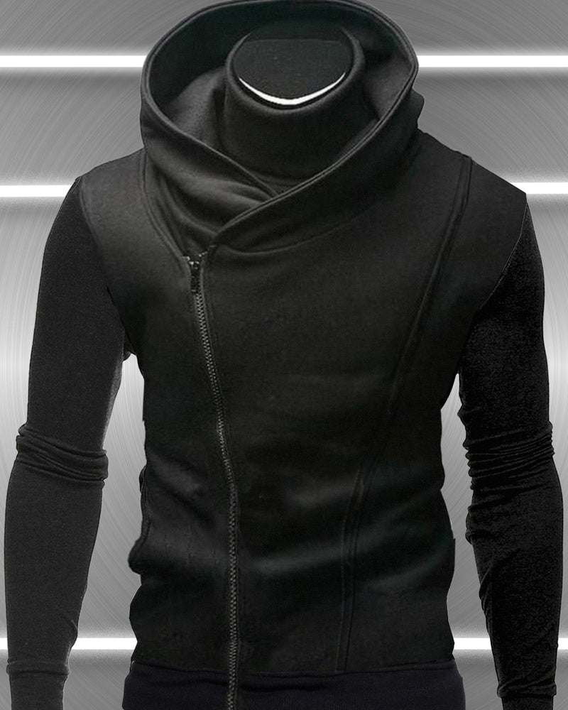 Men Black Casual Solid Leather jacket