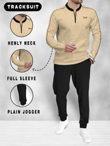 (Beige & Black Tracksuit) Full Sleeve T-shirt with Jogger Pant