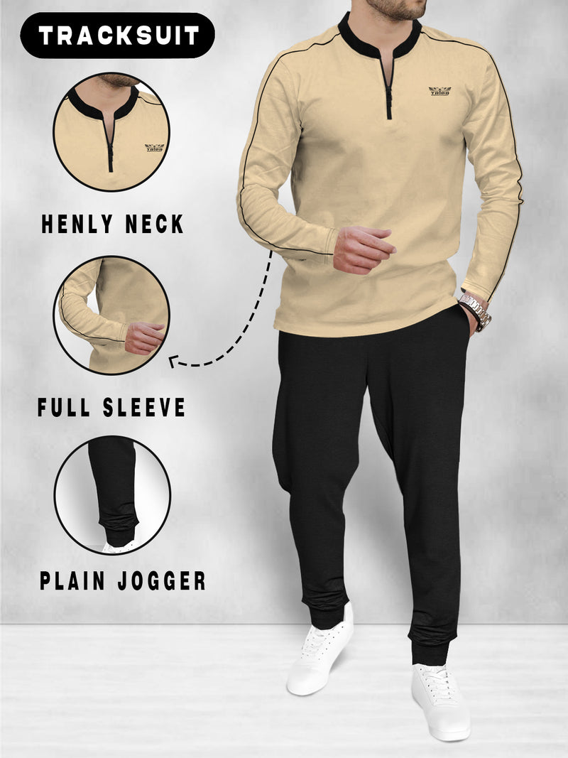 (Beige & Black Tracksuit) Full Sleeve T-shirt with Jogger Pant