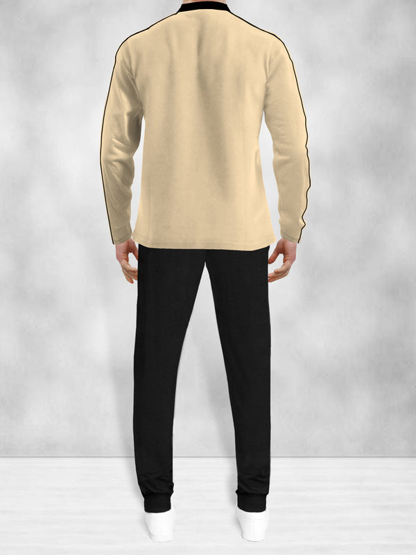 mens tracksuit full sleeve Henley neck Beige t-shirt & Black Jogger Pant