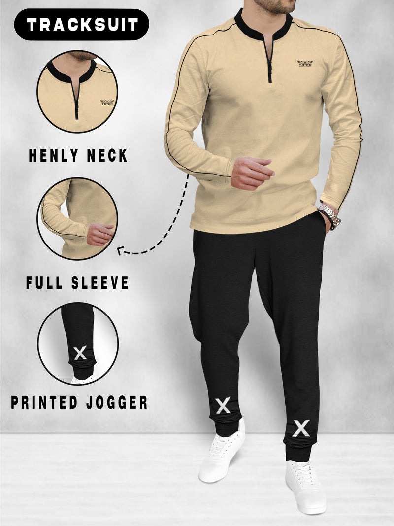 mens tracksuit full sleeve - beige -black