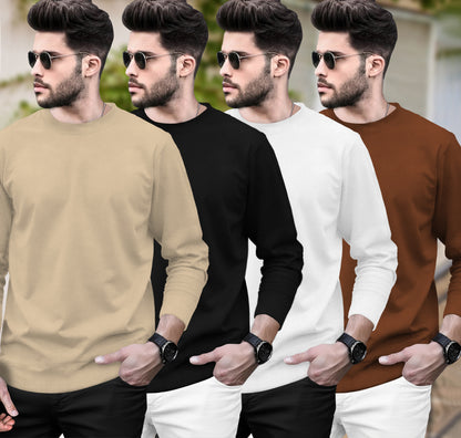 (Pack Of 4) Round Neck Full Sleeve Plain T-shirts
