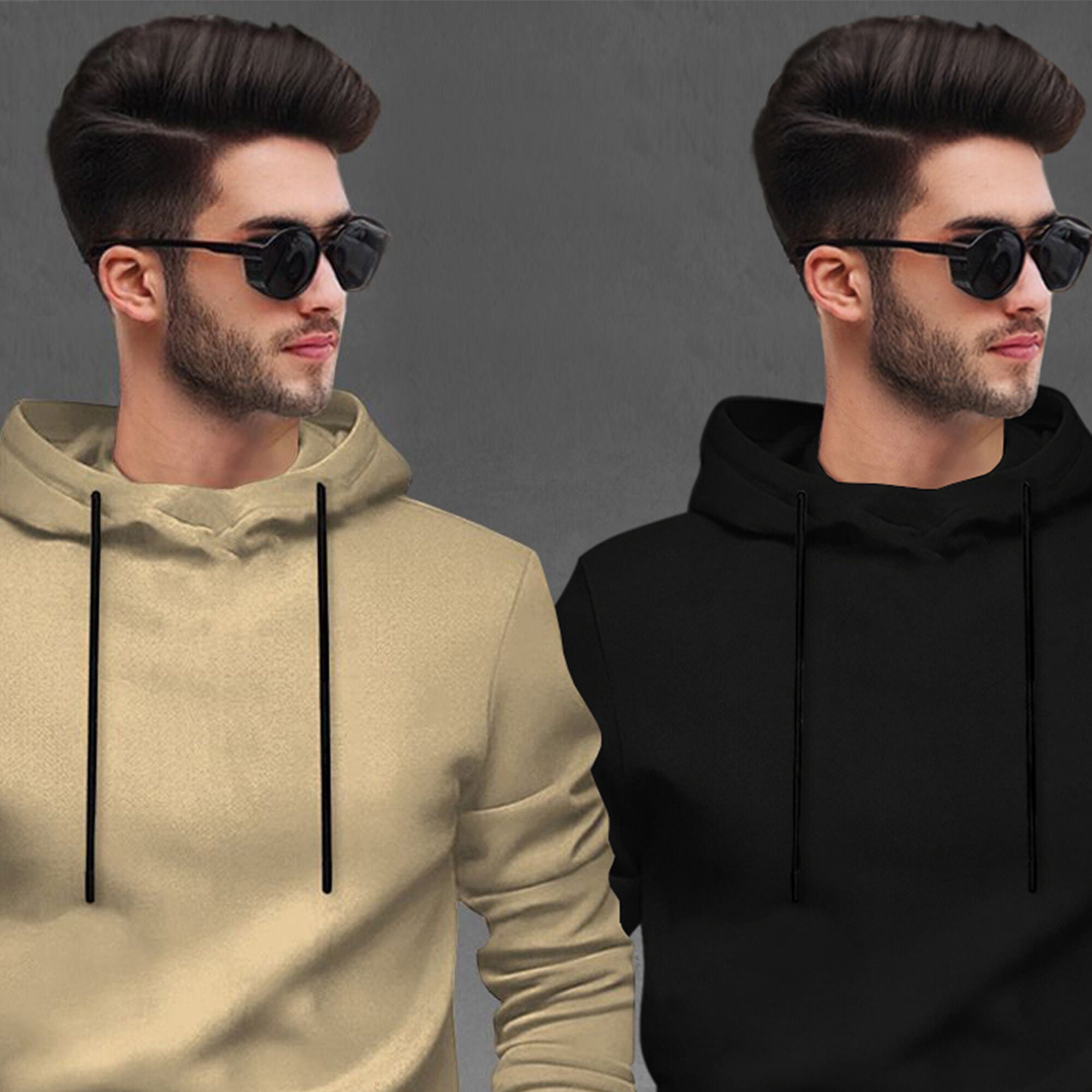 (Pack Of 2) Tracksuit Beige & Black Hooded T-shirts / Matching Trackpants