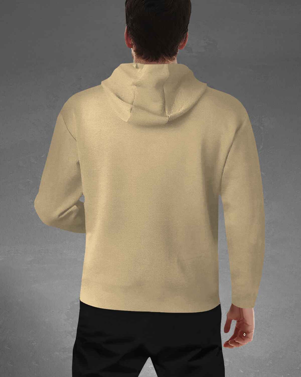 Mens Beige Full Sleeve Plain Hooded T-shirt