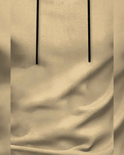 Mens Beige Full Sleeve Plain Hooded T-shirt